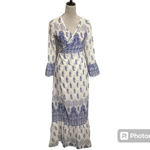 Maxi wrap dress/coverup Sz 7 boho cowgirl paisley print beachy ruffled s…